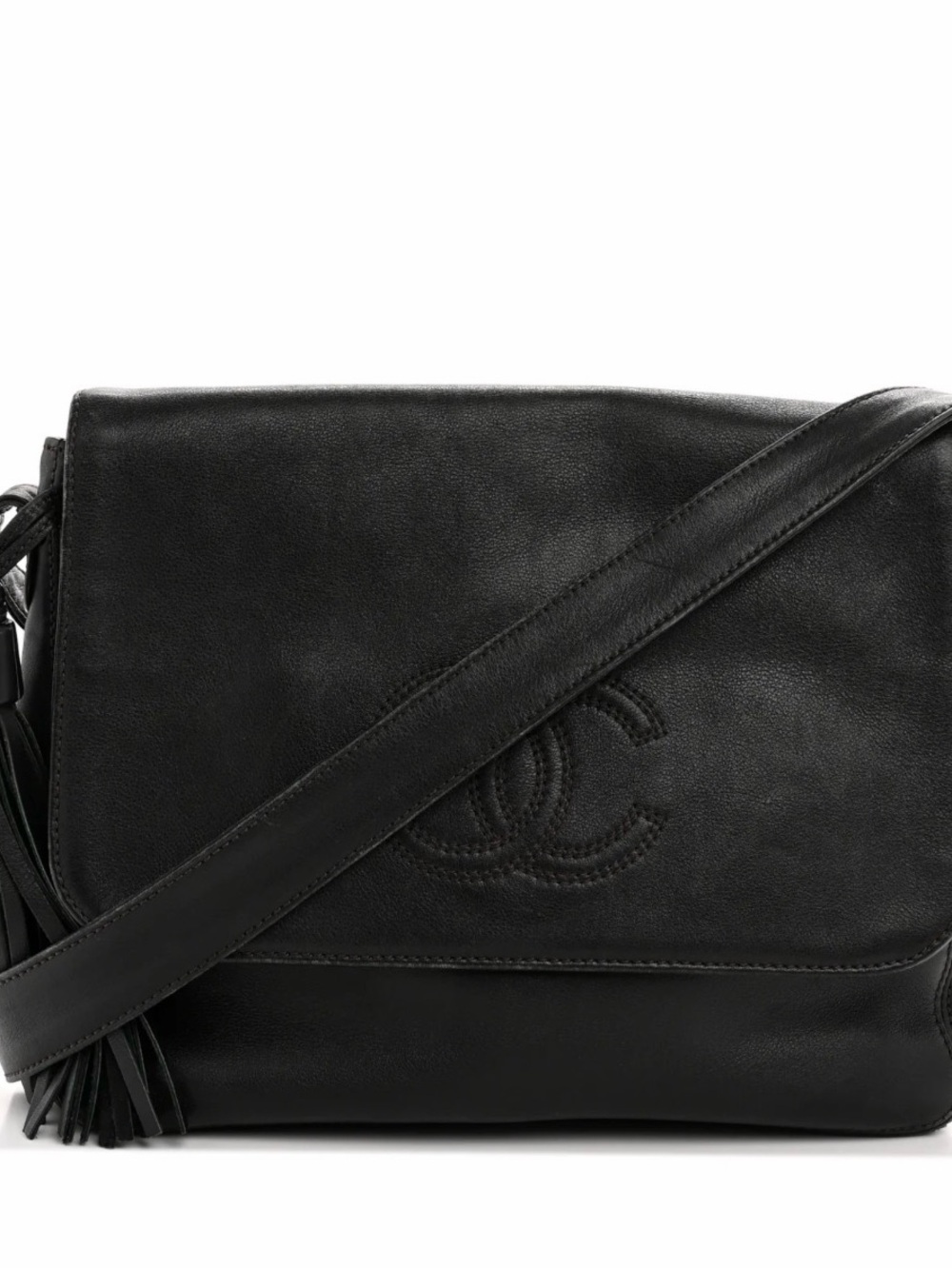 Lambskin CC Tassel Shoulder Flap Bag Black CHANEL crossbody